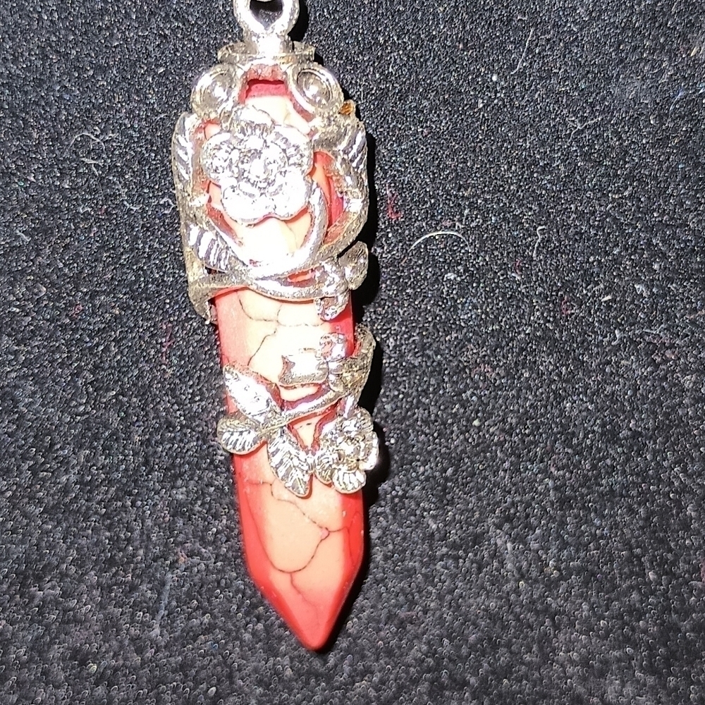 Salmon Colored Synthetic 'Crystal' in Ornate Silver Cap